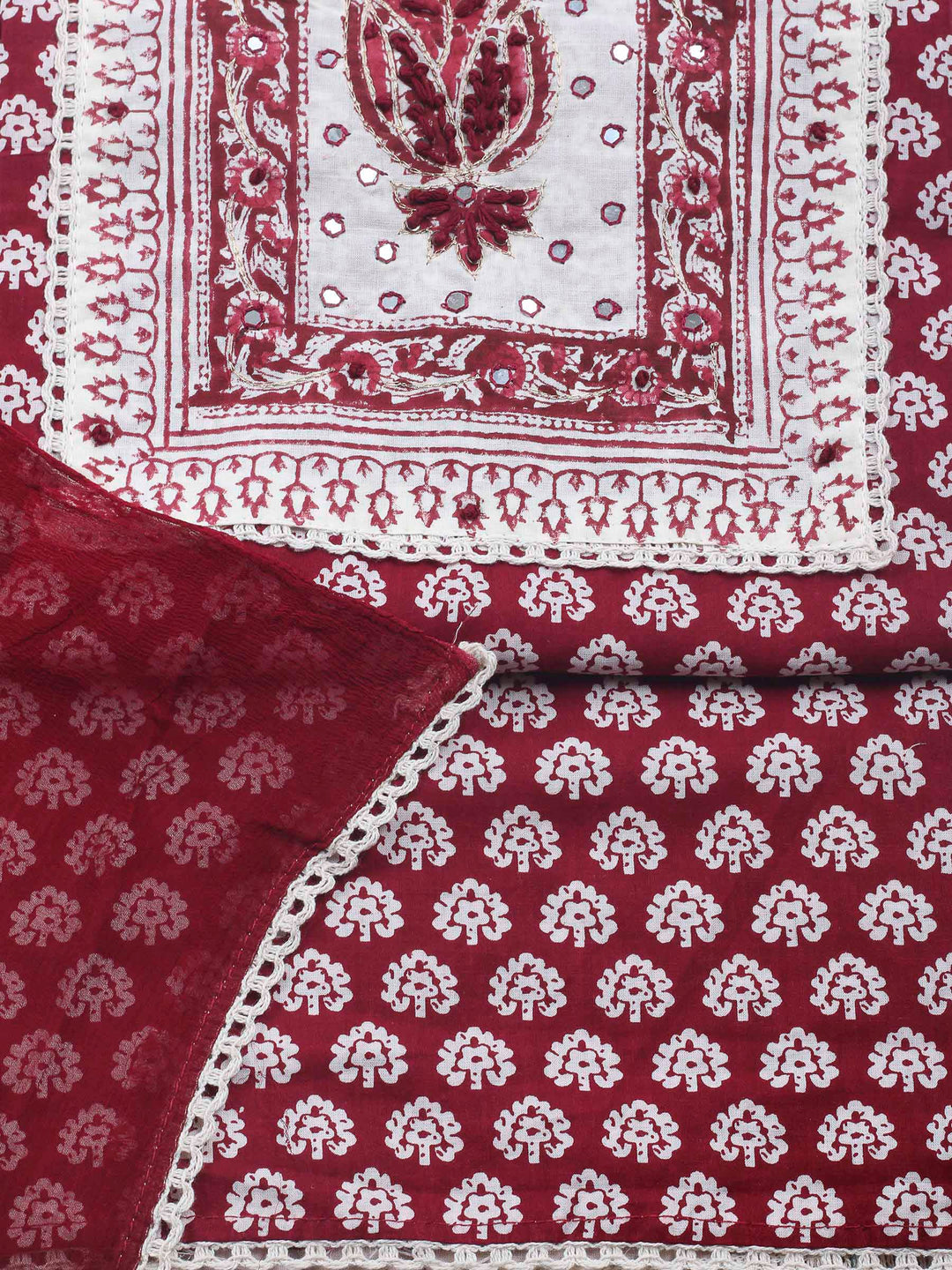 Printed Cotton Blend Unstitched Suit &amp; Pant With Cotton Dupatta
