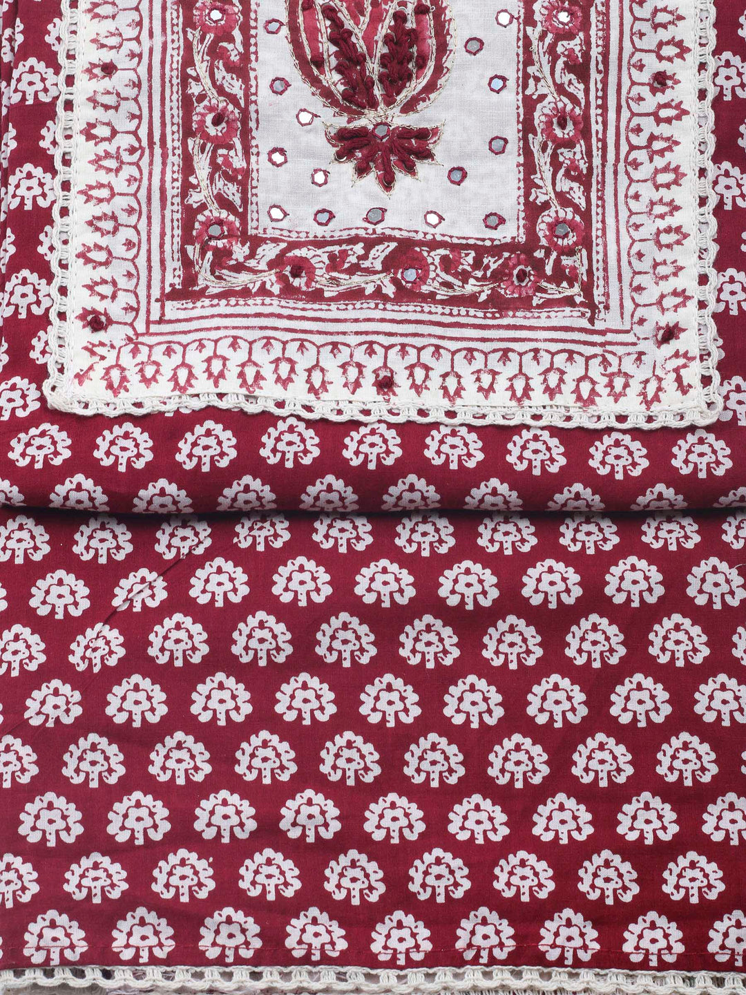 Printed Cotton Blend Unstitched Suit &amp; Pant With Cotton Dupatta