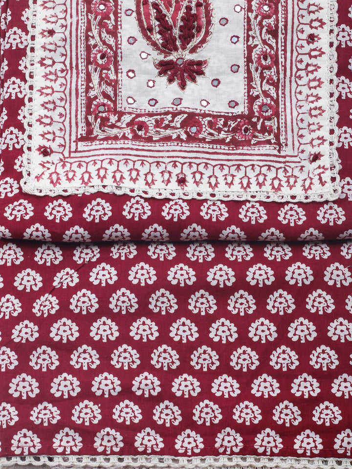 Printed Cotton Blend Unstitched Suit &amp; Pant With Cotton Dupatta