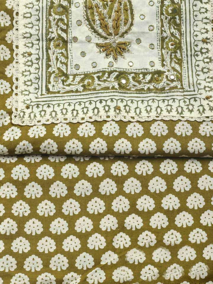 Printed Cotton Blend Unstitched Suit &amp; Pant With Cotton Dupatta