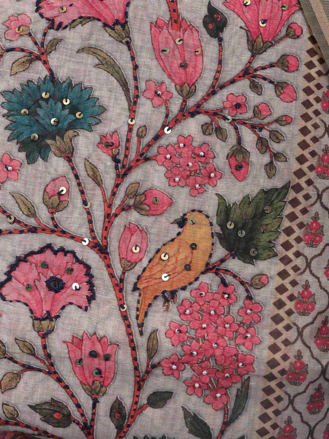 Printed Cotton Blend Unstitched Suit &amp; Pant With Cotton Dupatta