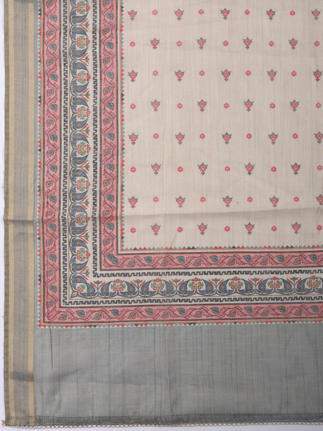 Printed Cotton Blend Unstitched Suit &amp; Pant With Cotton Dupatta