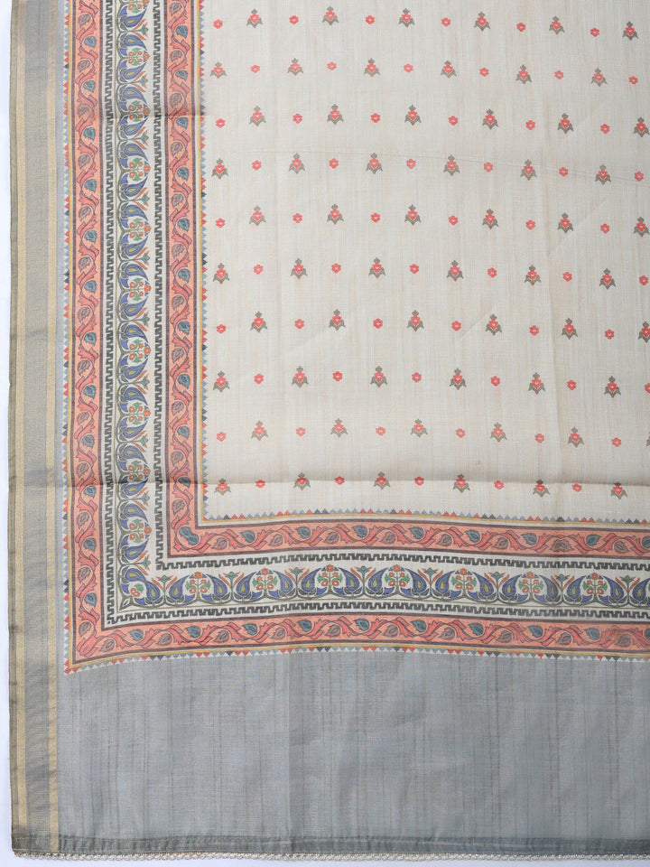 Printed Cotton Blend Unstitched Suit &amp; Pant With Cotton Dupatta