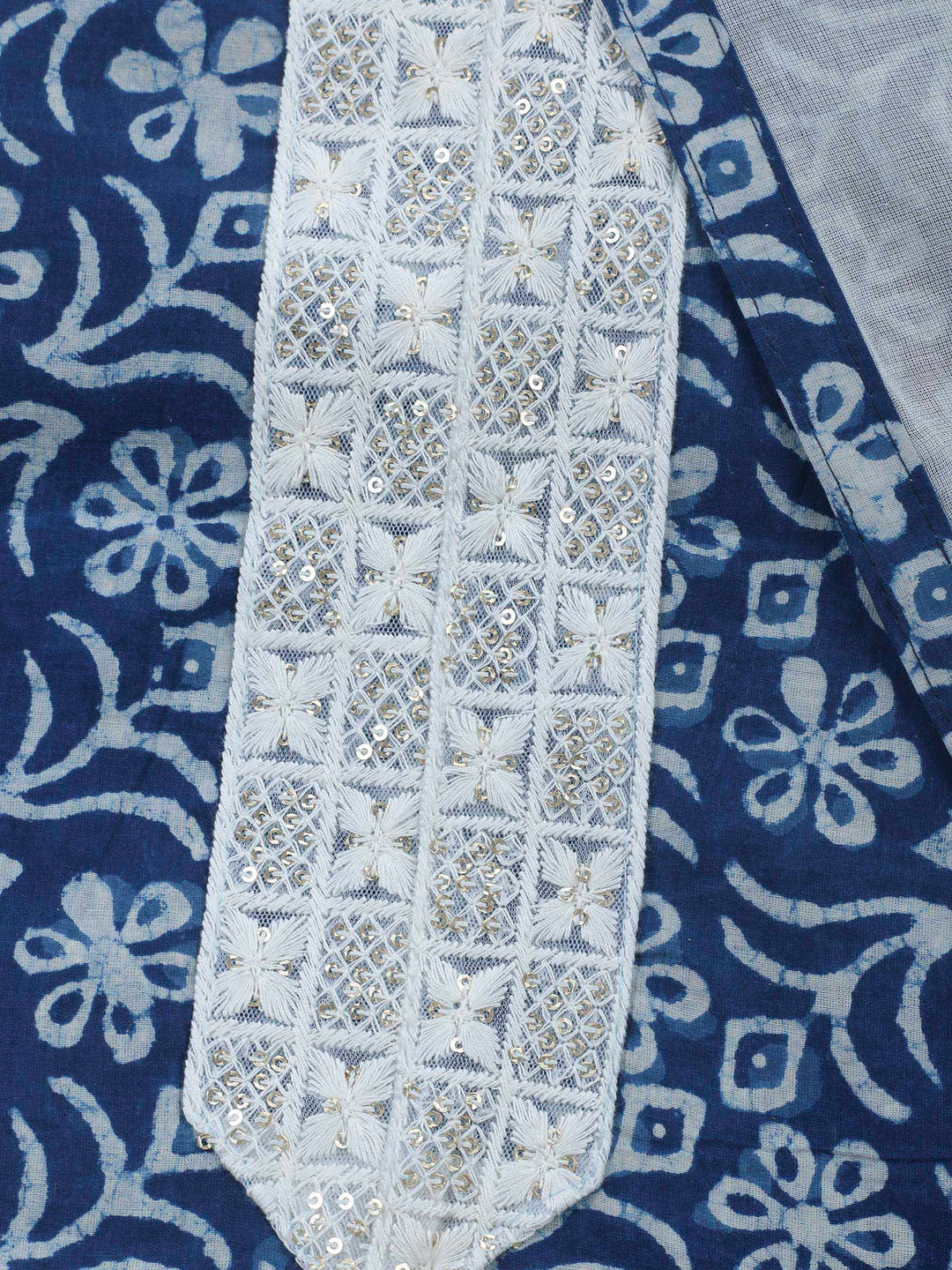 Indigo Printed Cotton Blend Unstitched Dress Material