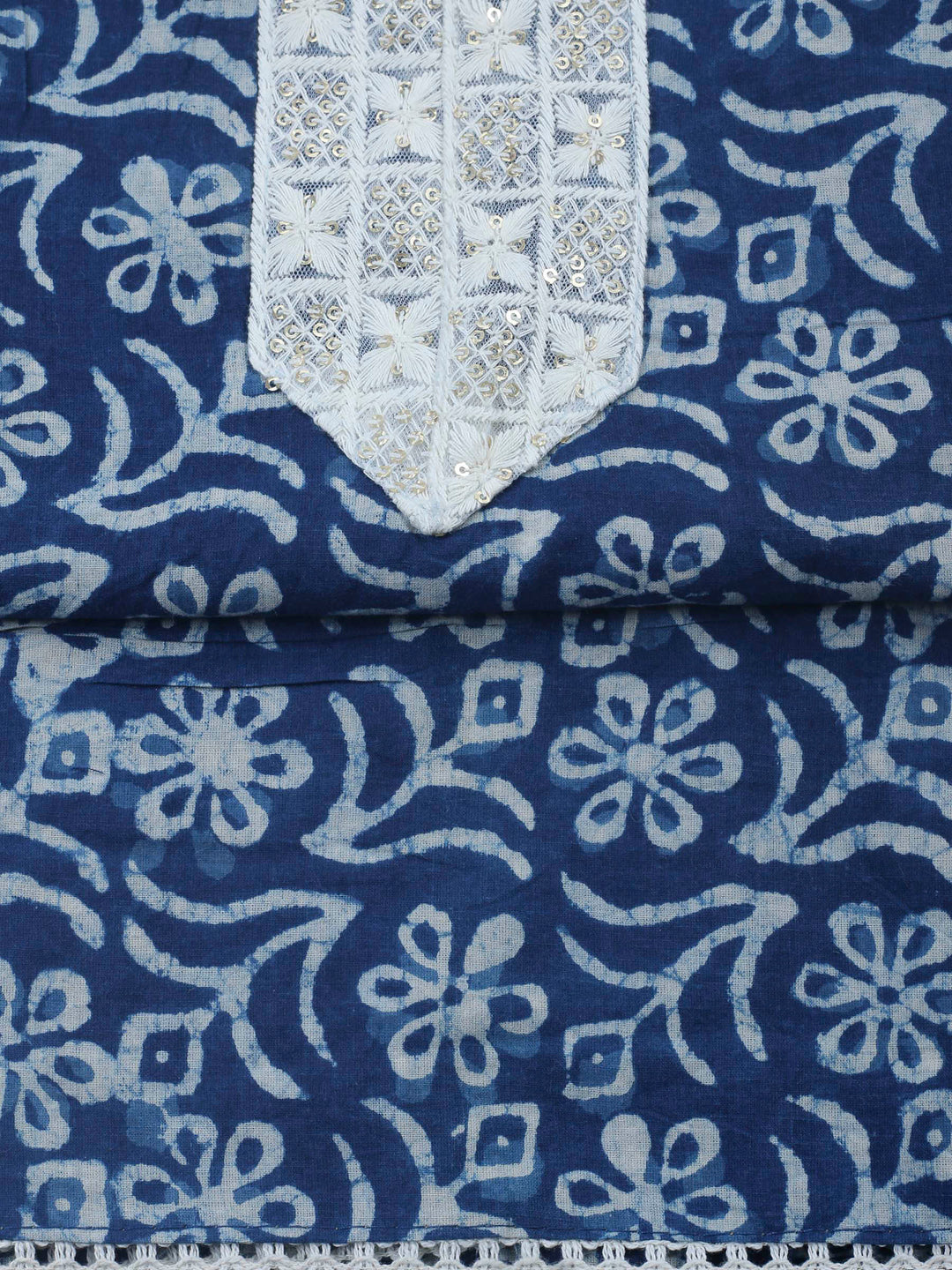Indigo Printed Cotton Blend Unstitched Dress Material