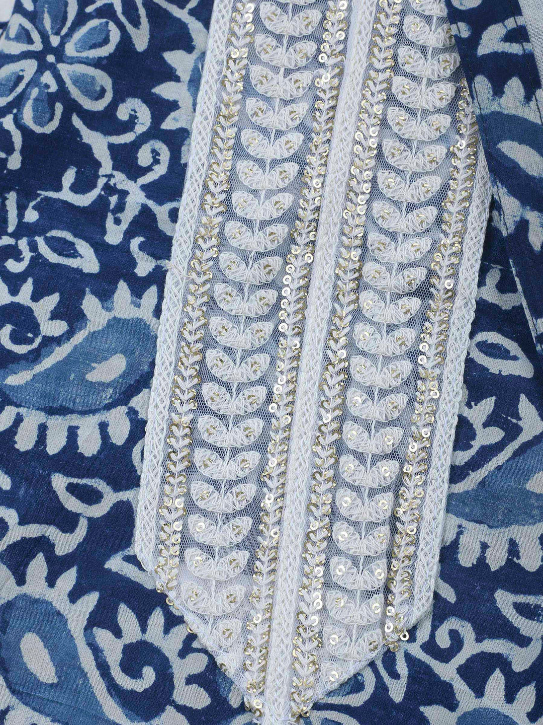 Indigo Printed Cotton Blend Unstitched Dress Material