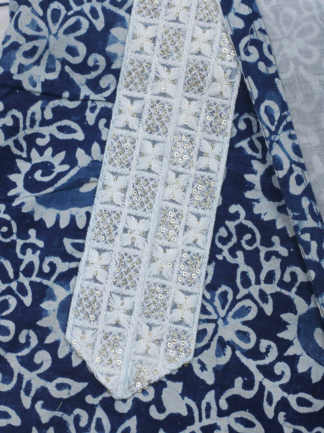Indigo Printed Cotton Blend Unstitched Dress Material