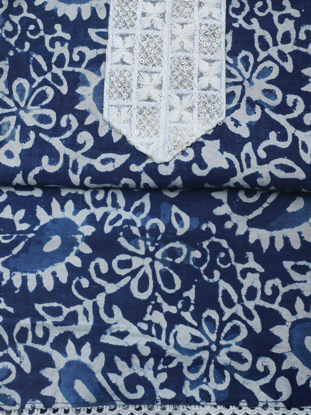 Indigo Printed Cotton Blend Unstitched Dress Material