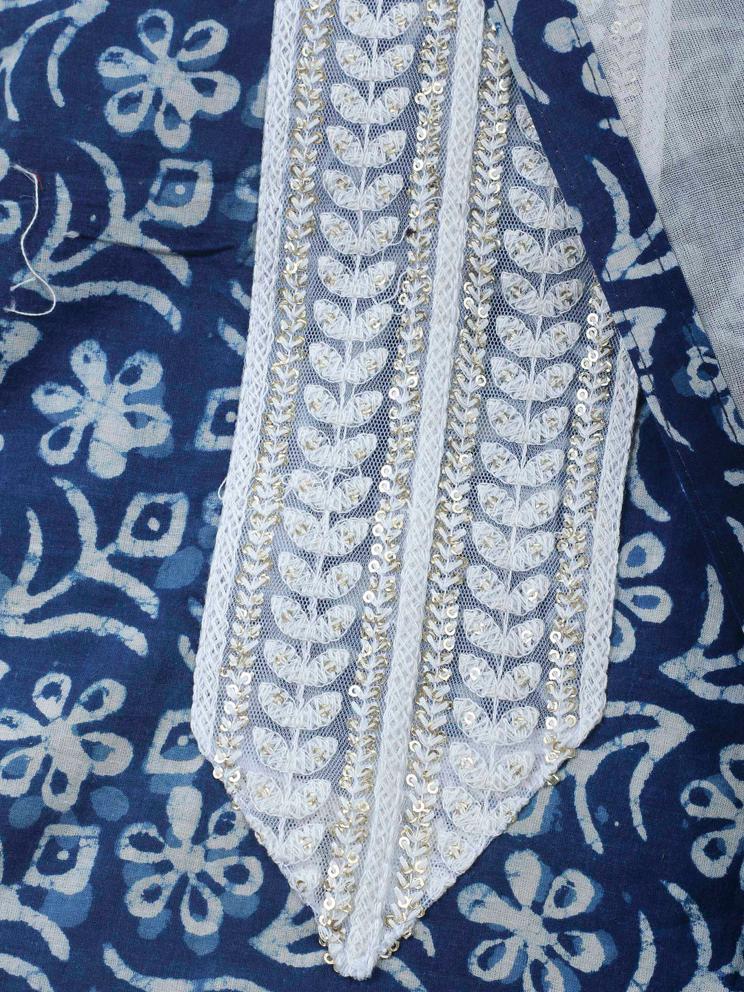 Indigo Printed Cotton Blend Unstitched Dress Material