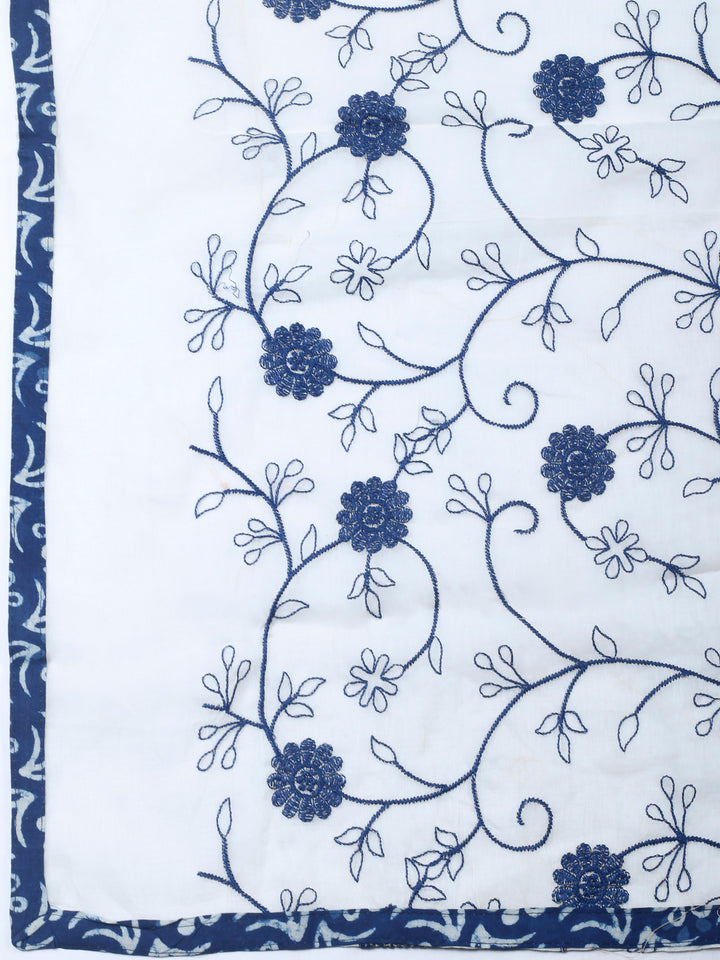 Indigo Printed Cotton Blend Unstitched Dress Material