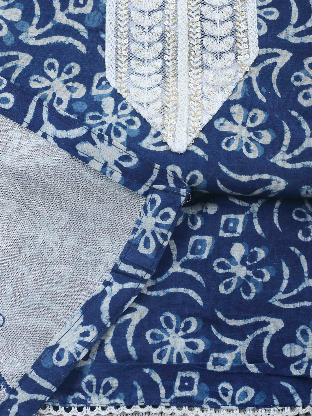 Indigo Printed Cotton Blend Unstitched Dress Material