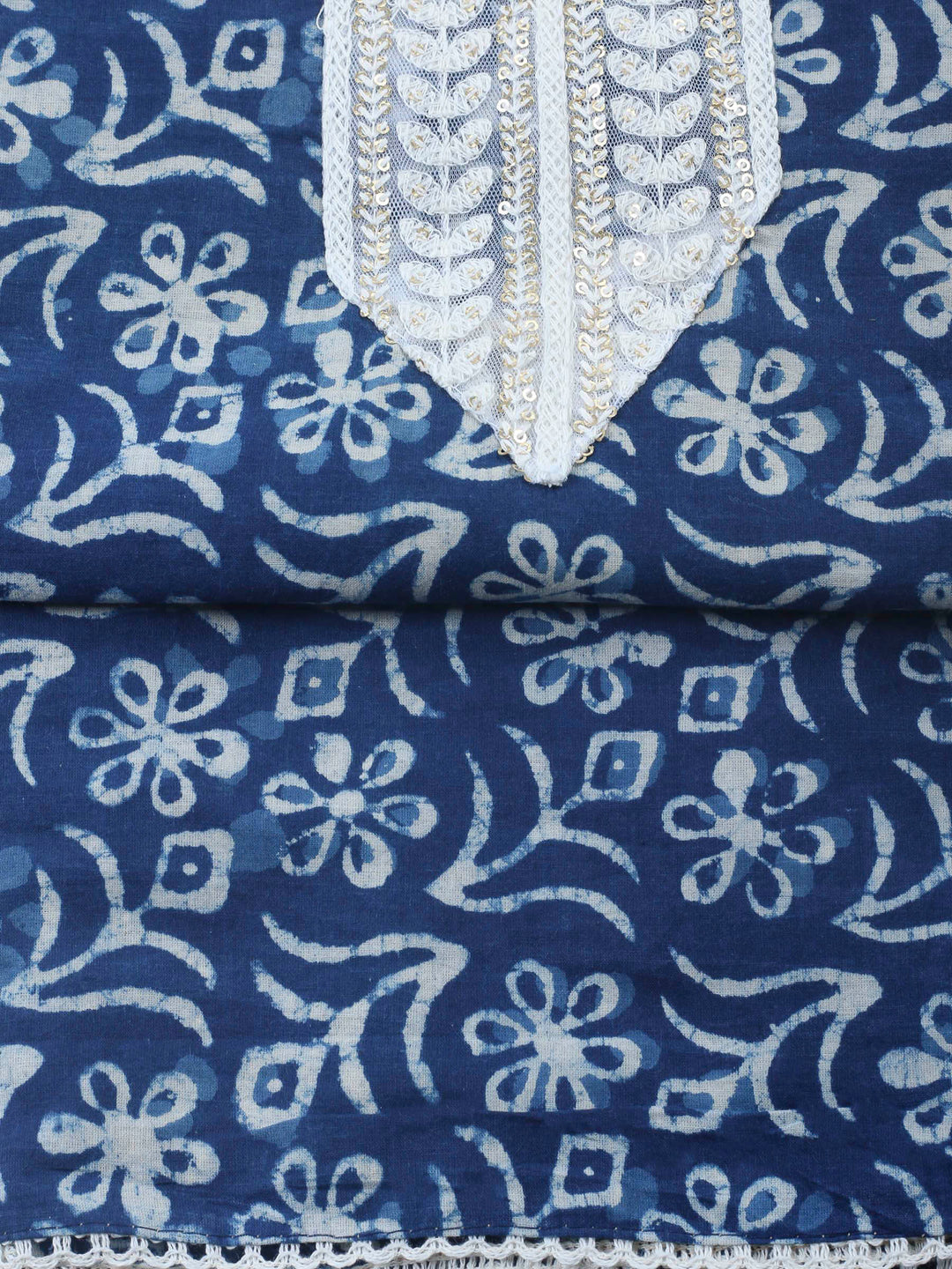 Indigo Printed Cotton Blend Unstitched Dress Material
