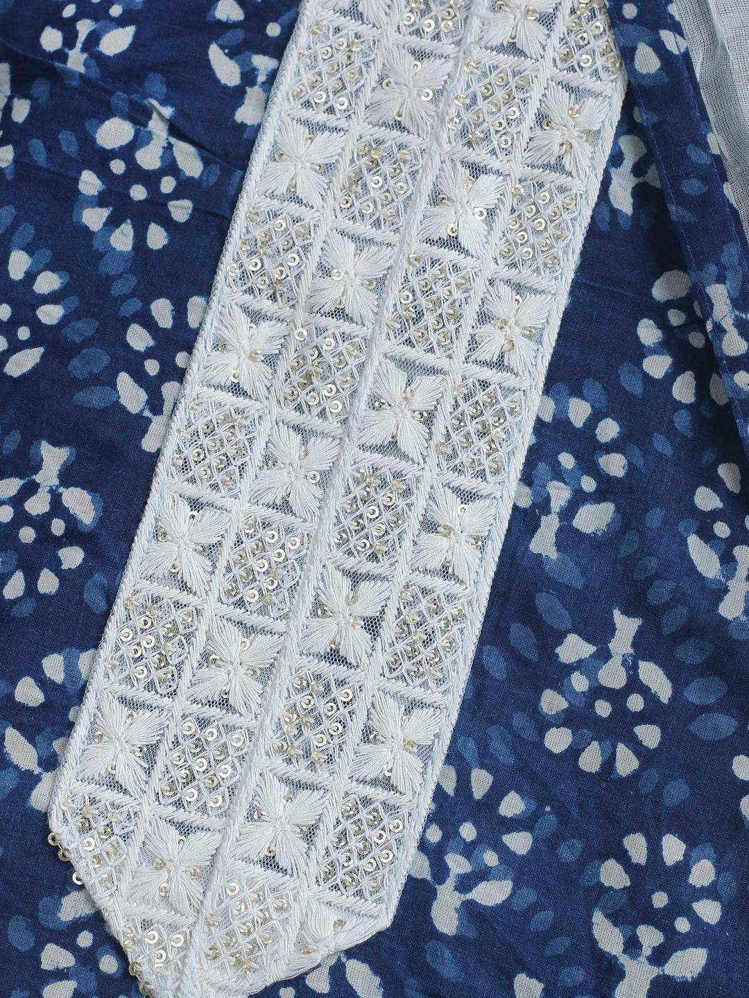 Indigo Printed Cotton Blend Unstitched Dress Material