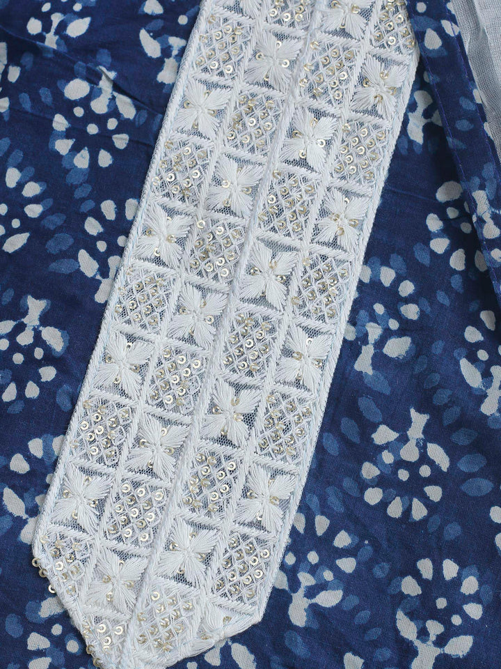 Indigo Printed Cotton Blend Unstitched Dress Material