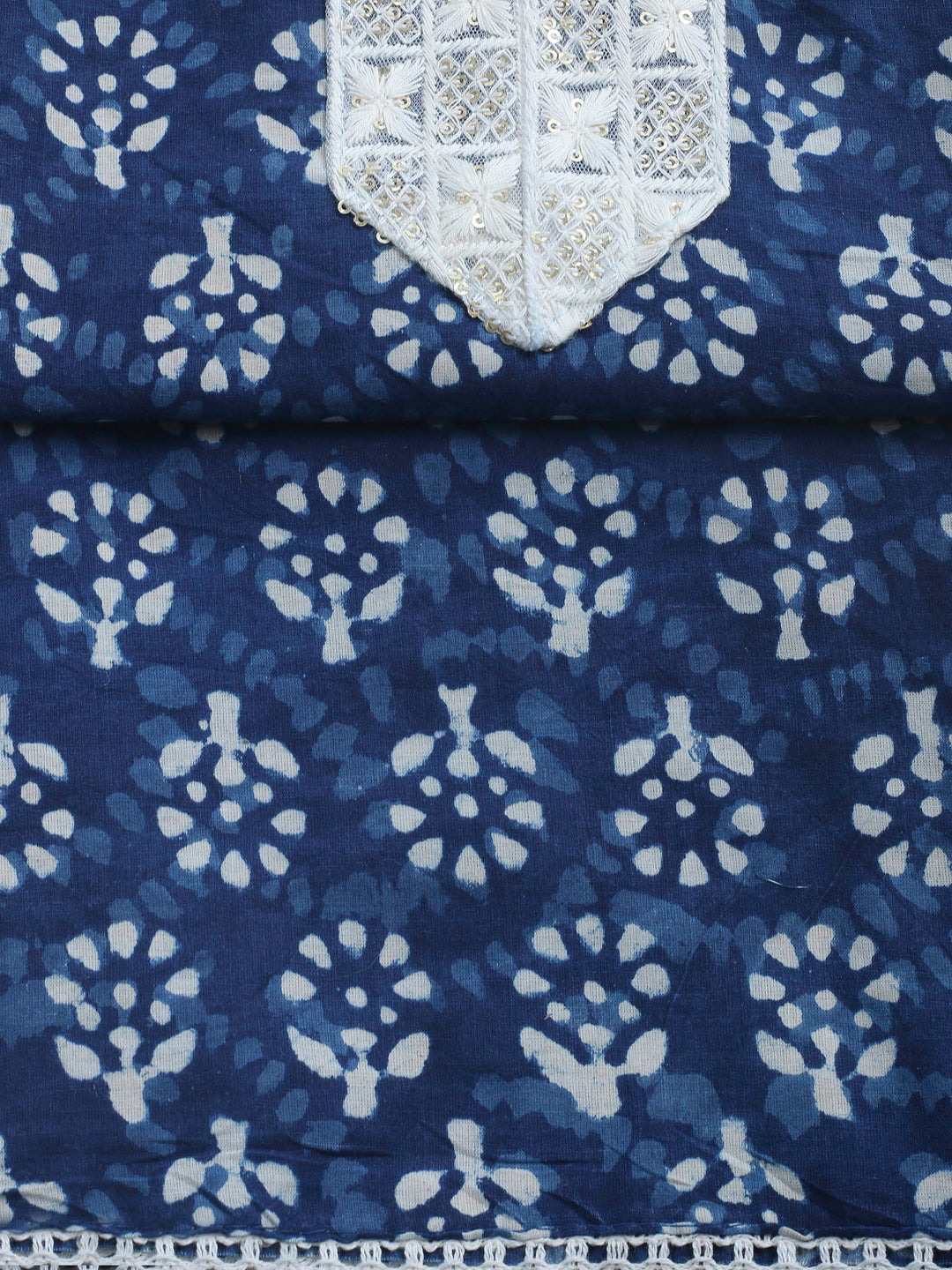 Indigo Printed Cotton Blend Unstitched Dress Material