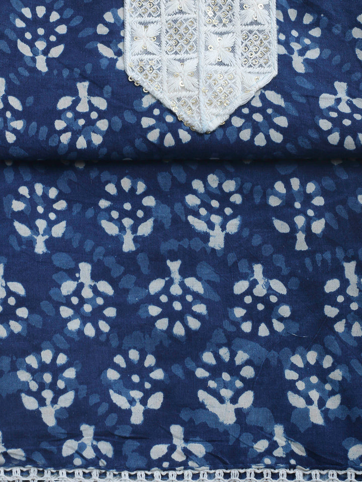 Indigo Printed Cotton Blend Unstitched Dress Material