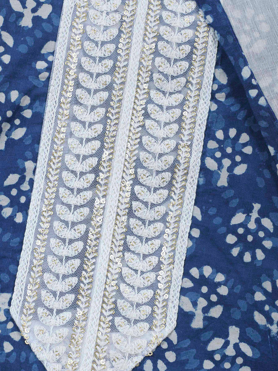 Indigo Printed Cotton Blend Unstitched Dress Material