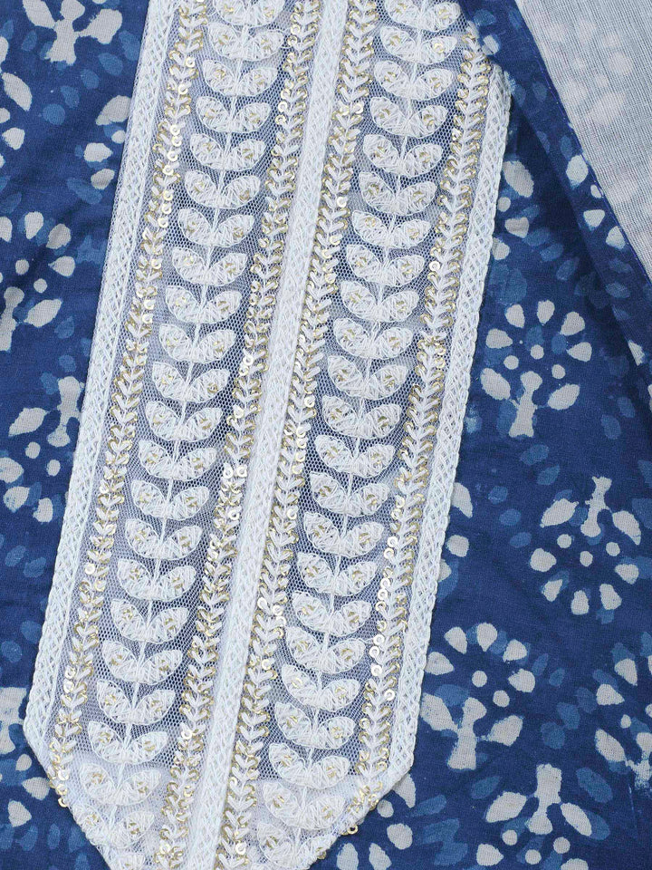 Indigo Printed Cotton Blend Unstitched Dress Material