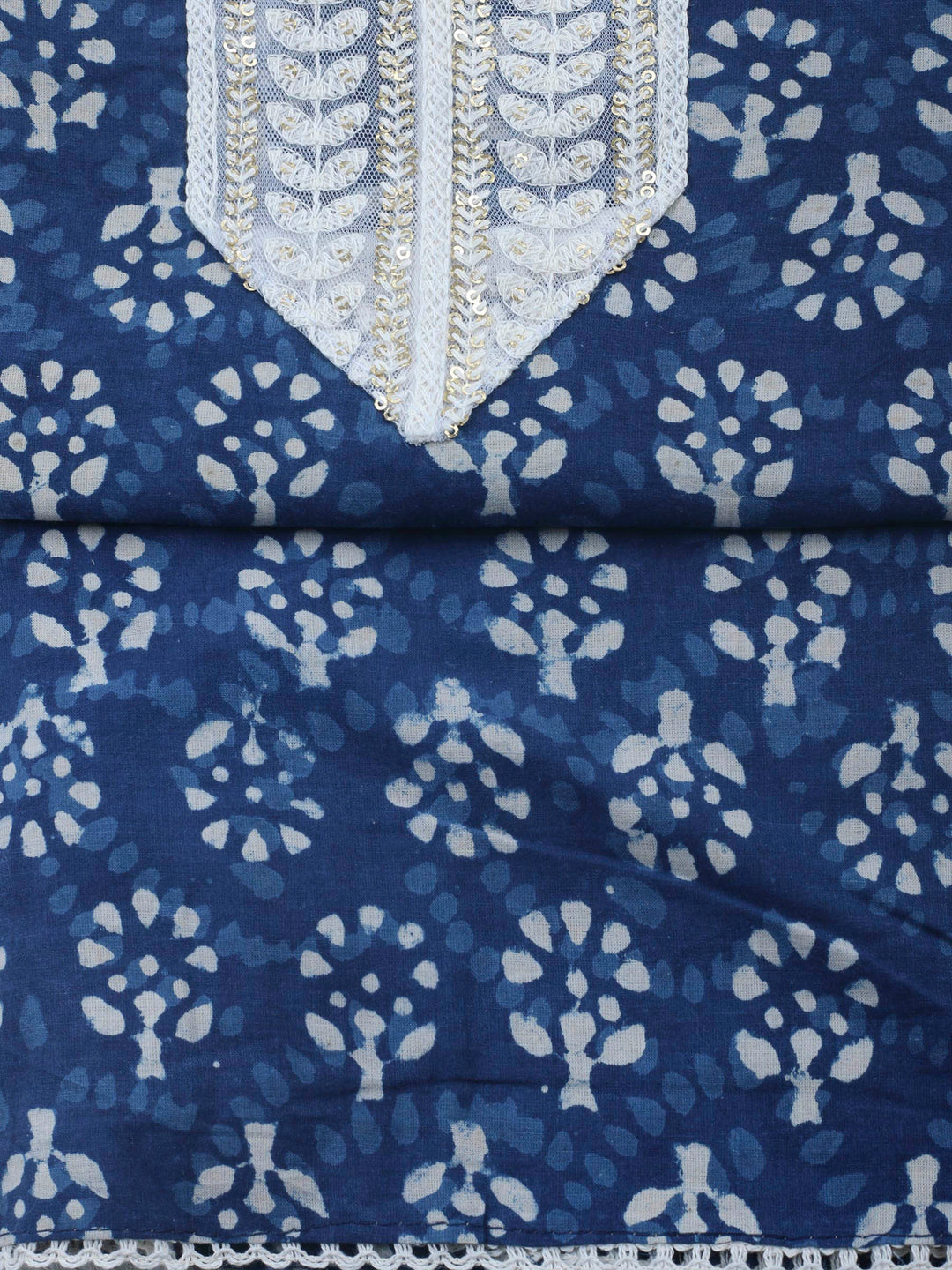 Indigo Printed Cotton Blend Unstitched Dress Material