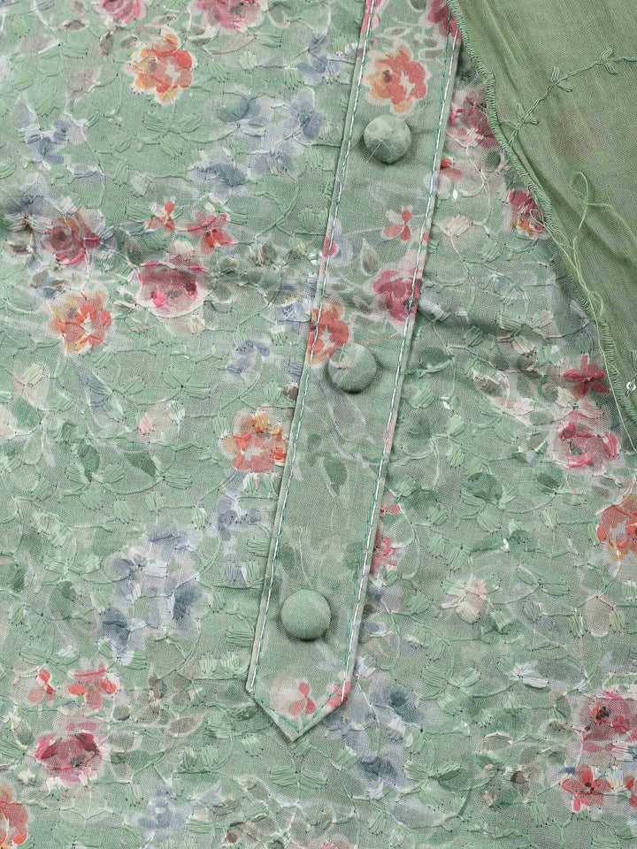 Printed Cotton Blend Unstitched Suit &amp; Pant With Cotton Dupatta