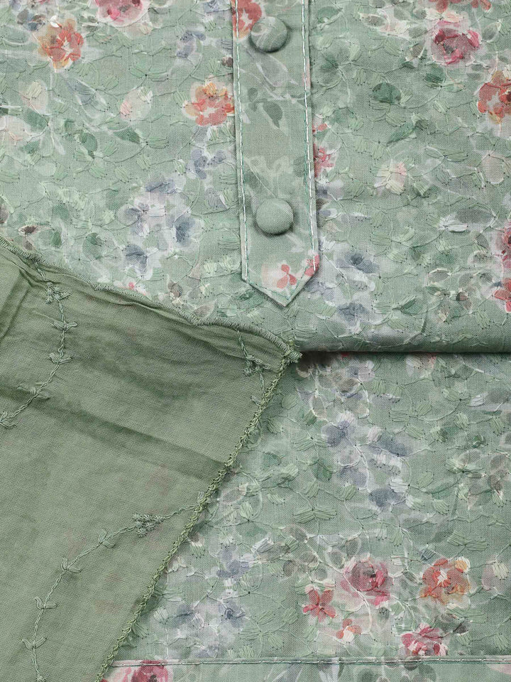 Printed Cotton Blend Unstitched Suit &amp; Pant With Cotton Dupatta