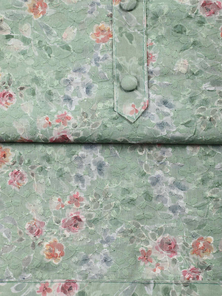 Printed Cotton Blend Unstitched Suit &amp; Pant With Cotton Dupatta