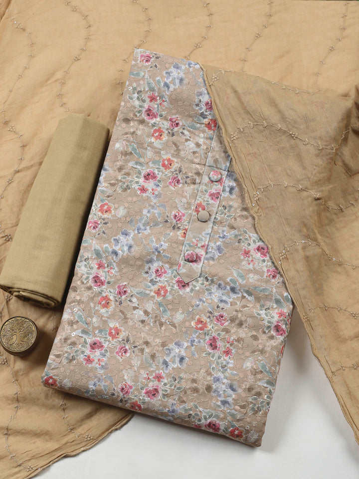 Printed Cotton Blend Unstitched Suit &amp; Pant With Cotton Dupatta