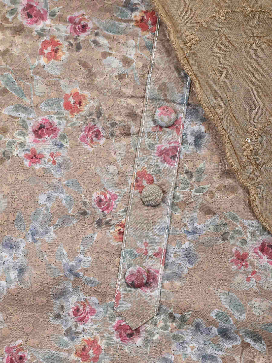 Printed Cotton Blend Unstitched Suit &amp; Pant With Cotton Dupatta