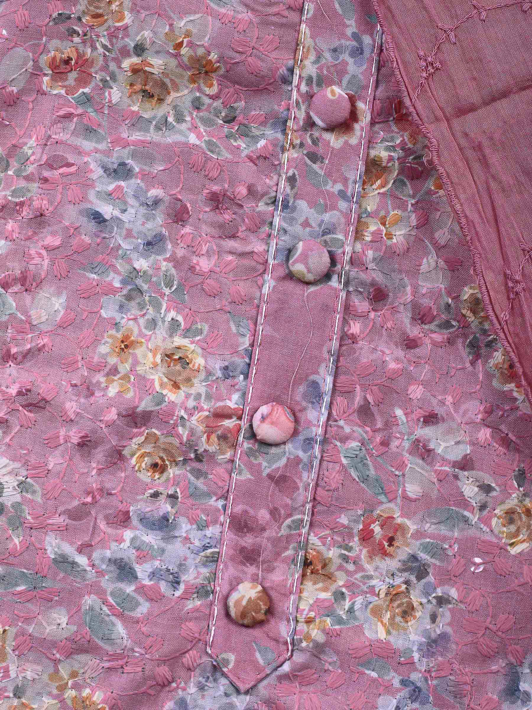 Printed Cotton Blend Unstitched Suit &amp; Pant With Cotton Dupatta