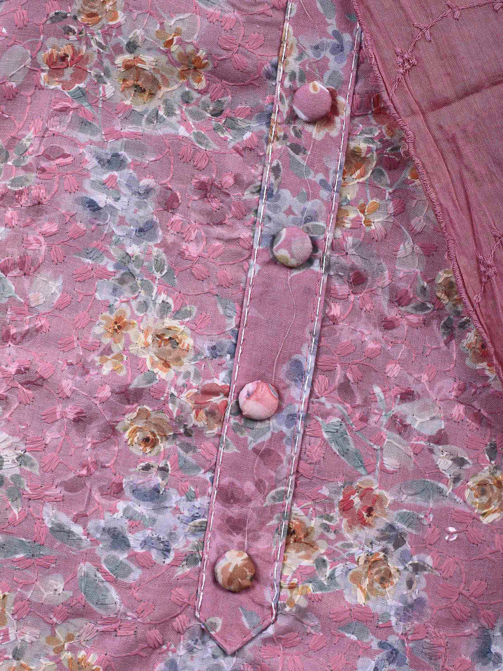 Printed Cotton Blend Unstitched Suit &amp; Pant With Cotton Dupatta