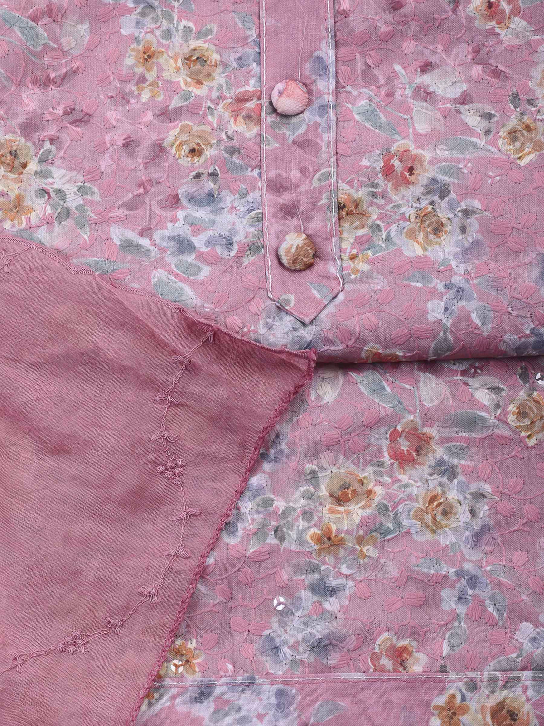 Printed Cotton Blend Unstitched Suit &amp; Pant With Cotton Dupatta