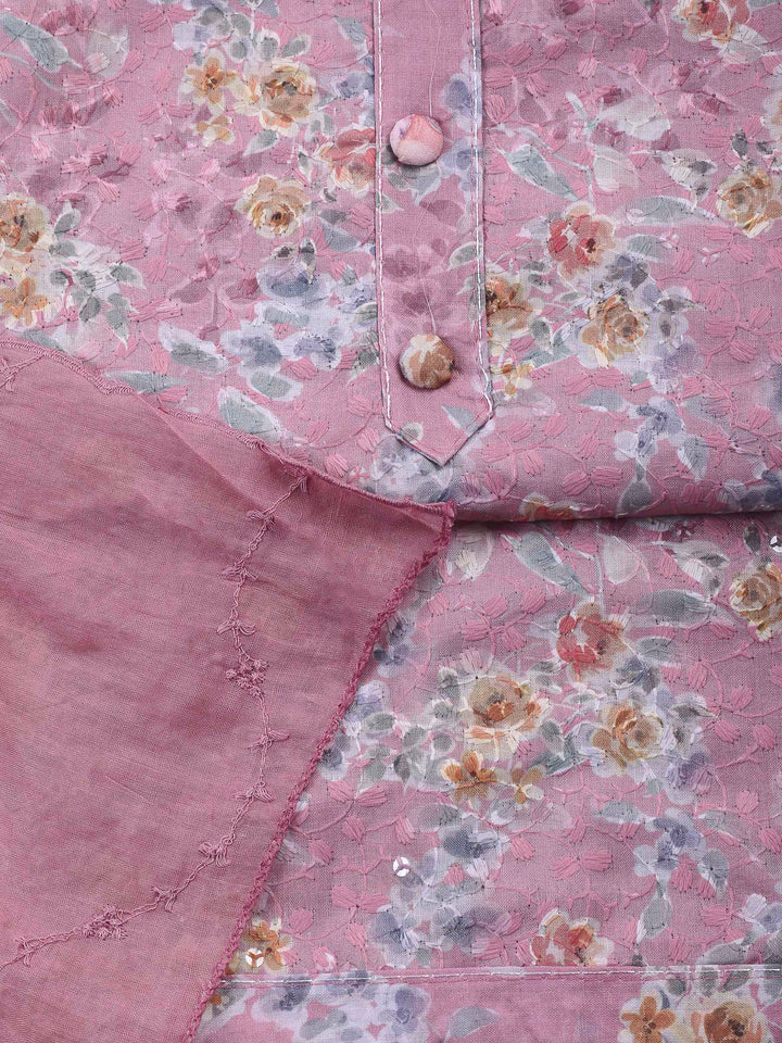 Printed Cotton Blend Unstitched Suit &amp; Pant With Cotton Dupatta