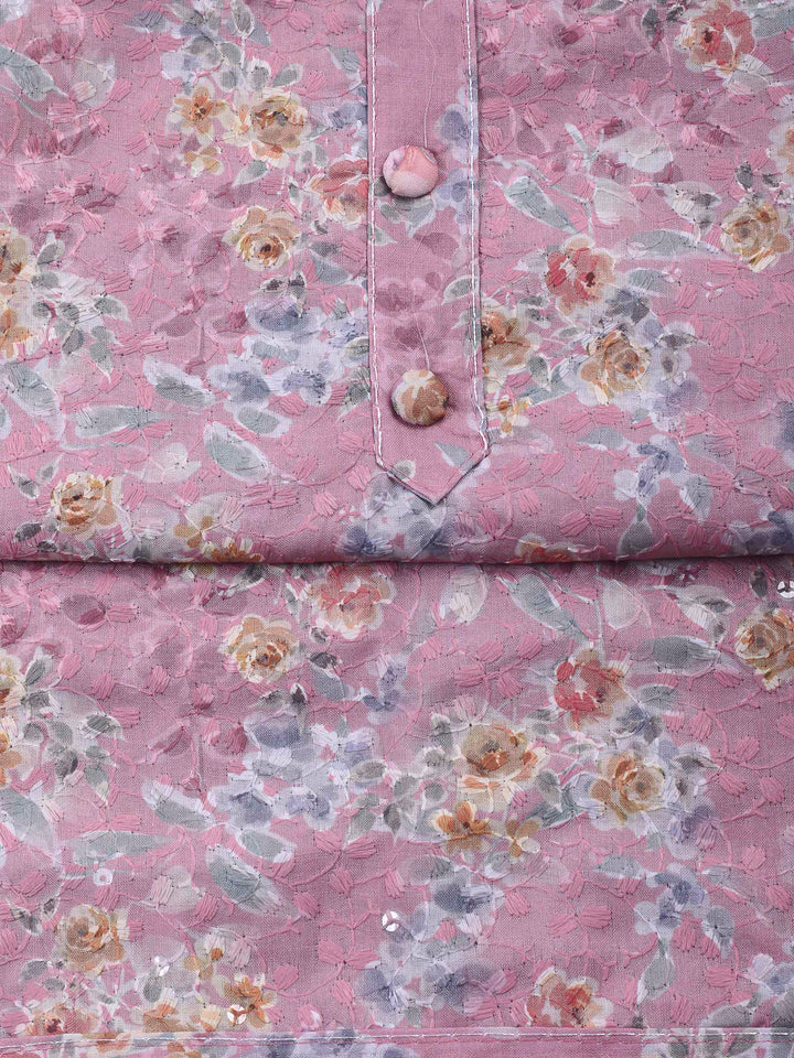 Printed Cotton Blend Unstitched Suit &amp; Pant With Cotton Dupatta