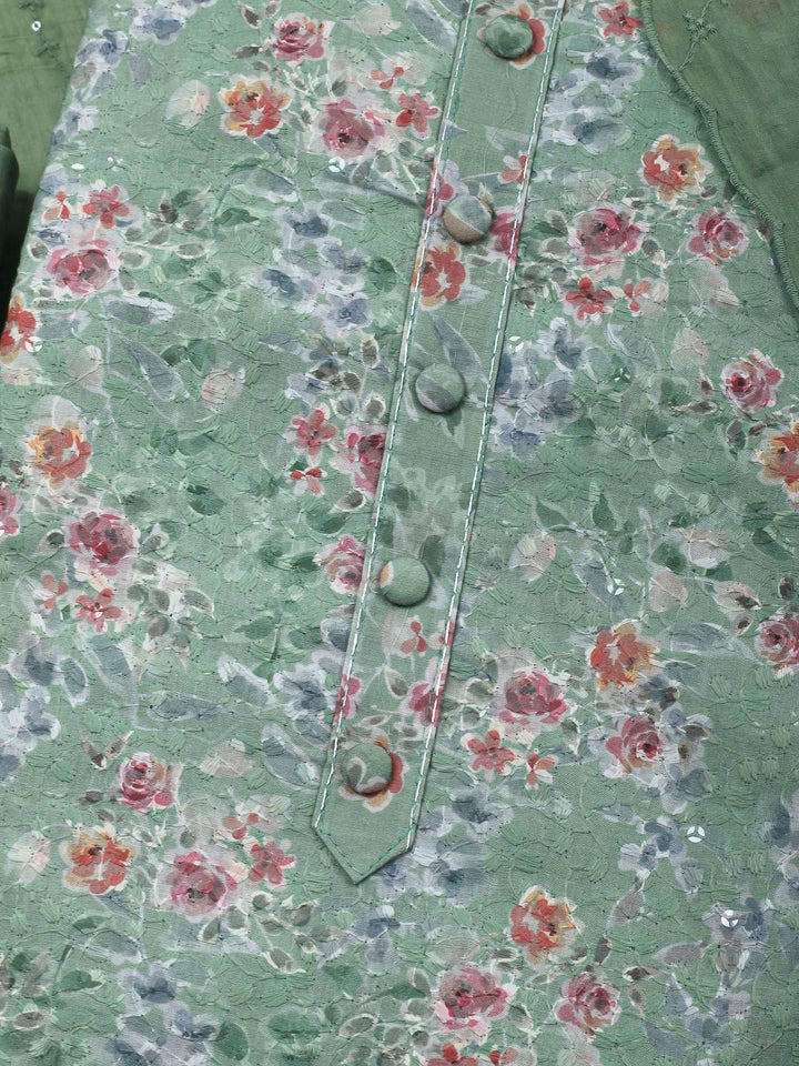 Printed Cotton Blend Unstitched Suit &amp; Pant With Cotton Dupatta