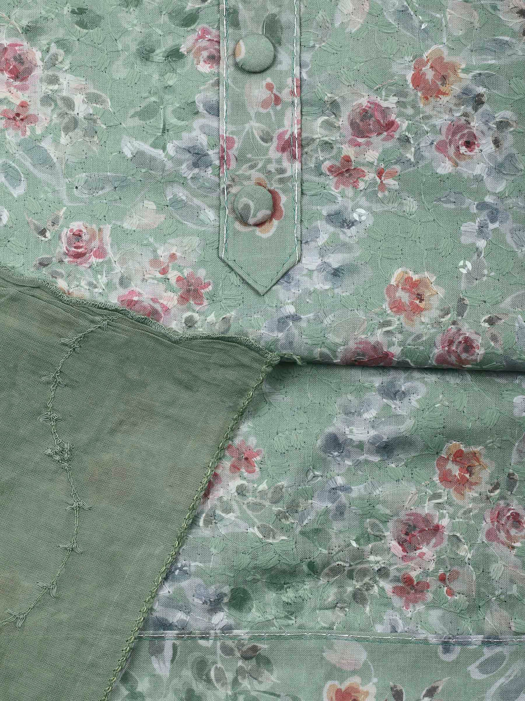 Printed Cotton Blend Unstitched Suit &amp; Pant With Cotton Dupatta