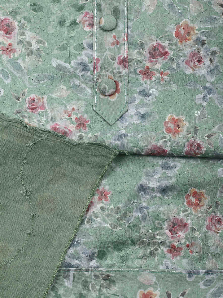 Printed Cotton Blend Unstitched Suit &amp; Pant With Cotton Dupatta