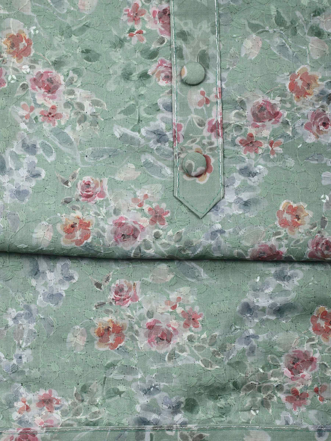 Printed Cotton Blend Unstitched Suit &amp; Pant With Cotton Dupatta