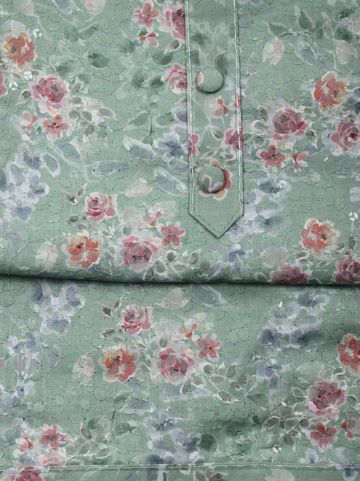Printed Cotton Blend Unstitched Suit &amp; Pant With Cotton Dupatta