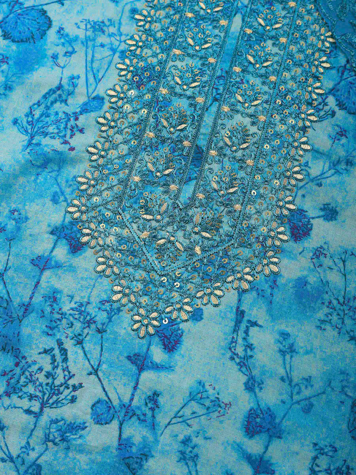 Printed Cotton Blend Unstitched Suit &amp; Pant With Cotton Dupatta