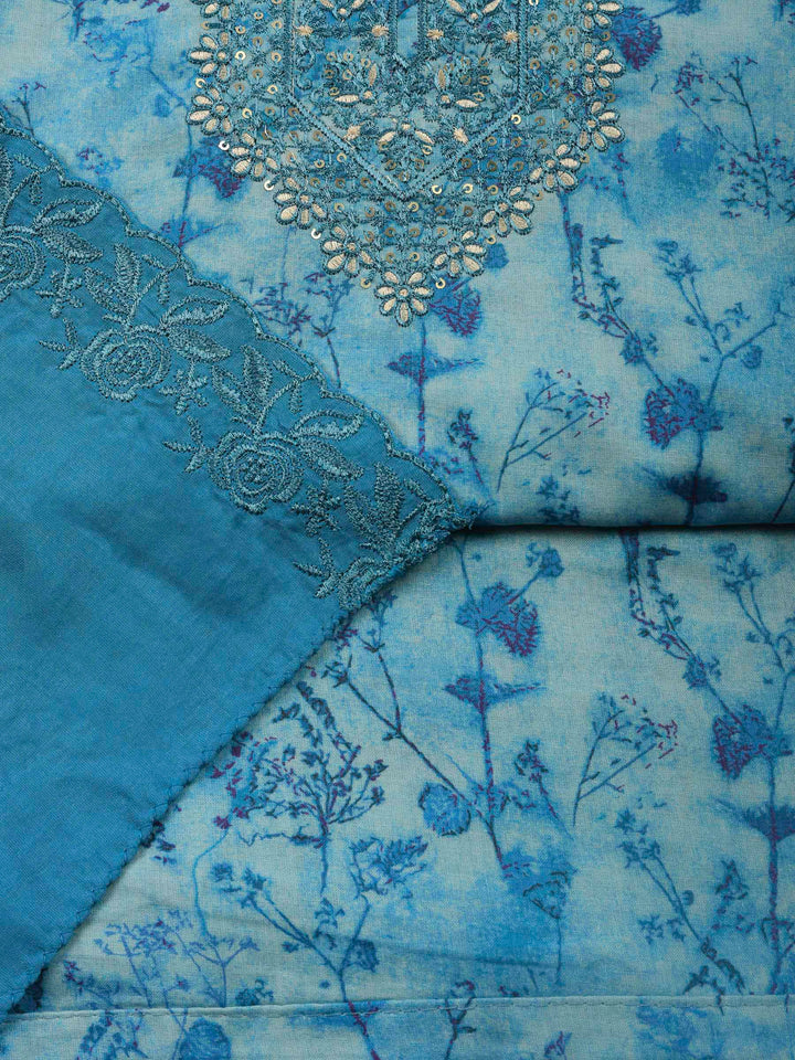 Printed Cotton Blend Unstitched Suit &amp; Pant With Cotton Dupatta