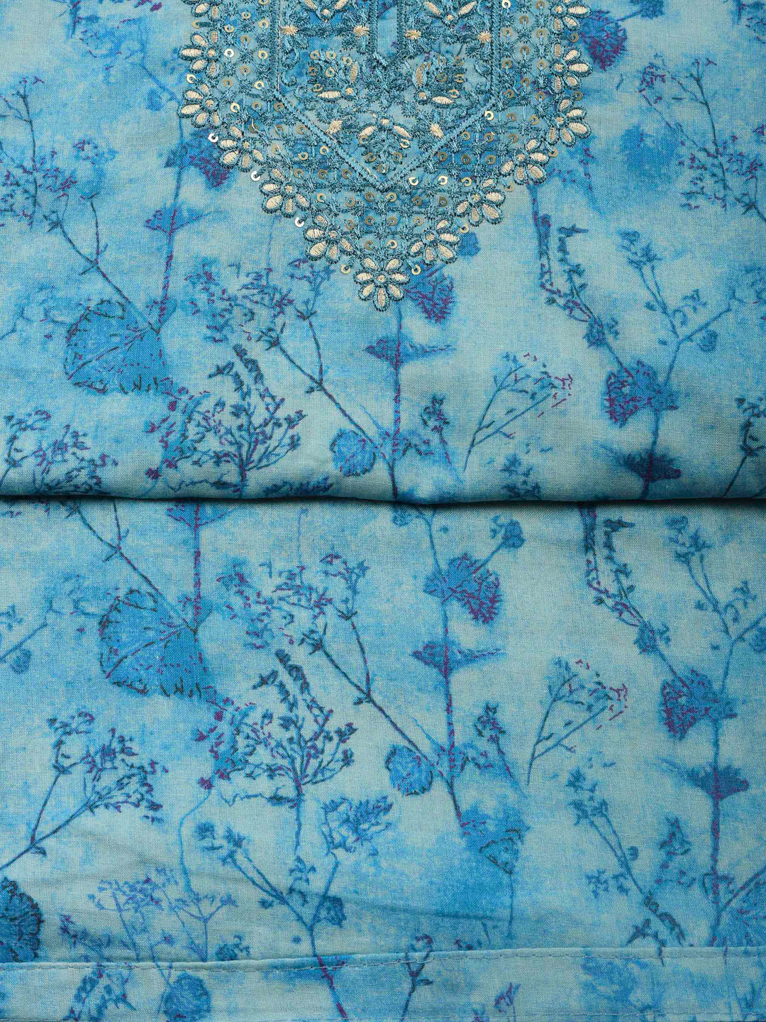 Printed Cotton Blend Unstitched Suit &amp; Pant With Cotton Dupatta