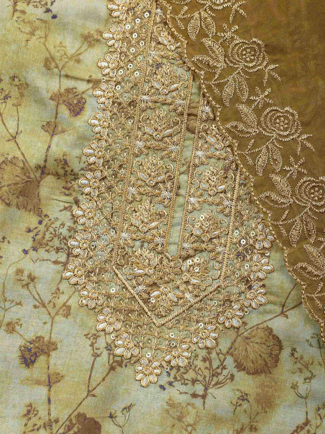 Printed Cotton Blend Unstitched Suit &amp; Pant With Cotton Dupatta