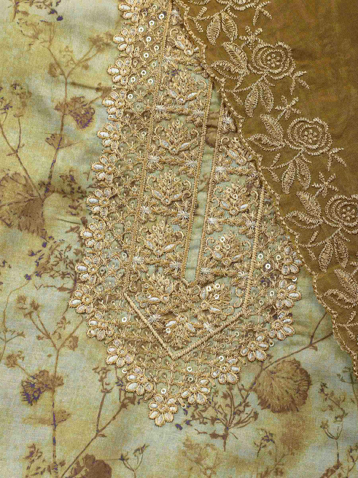 Printed Cotton Blend Unstitched Suit &amp; Pant With Cotton Dupatta