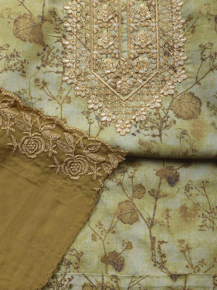 Printed Cotton Blend Unstitched Suit &amp; Pant With Cotton Dupatta