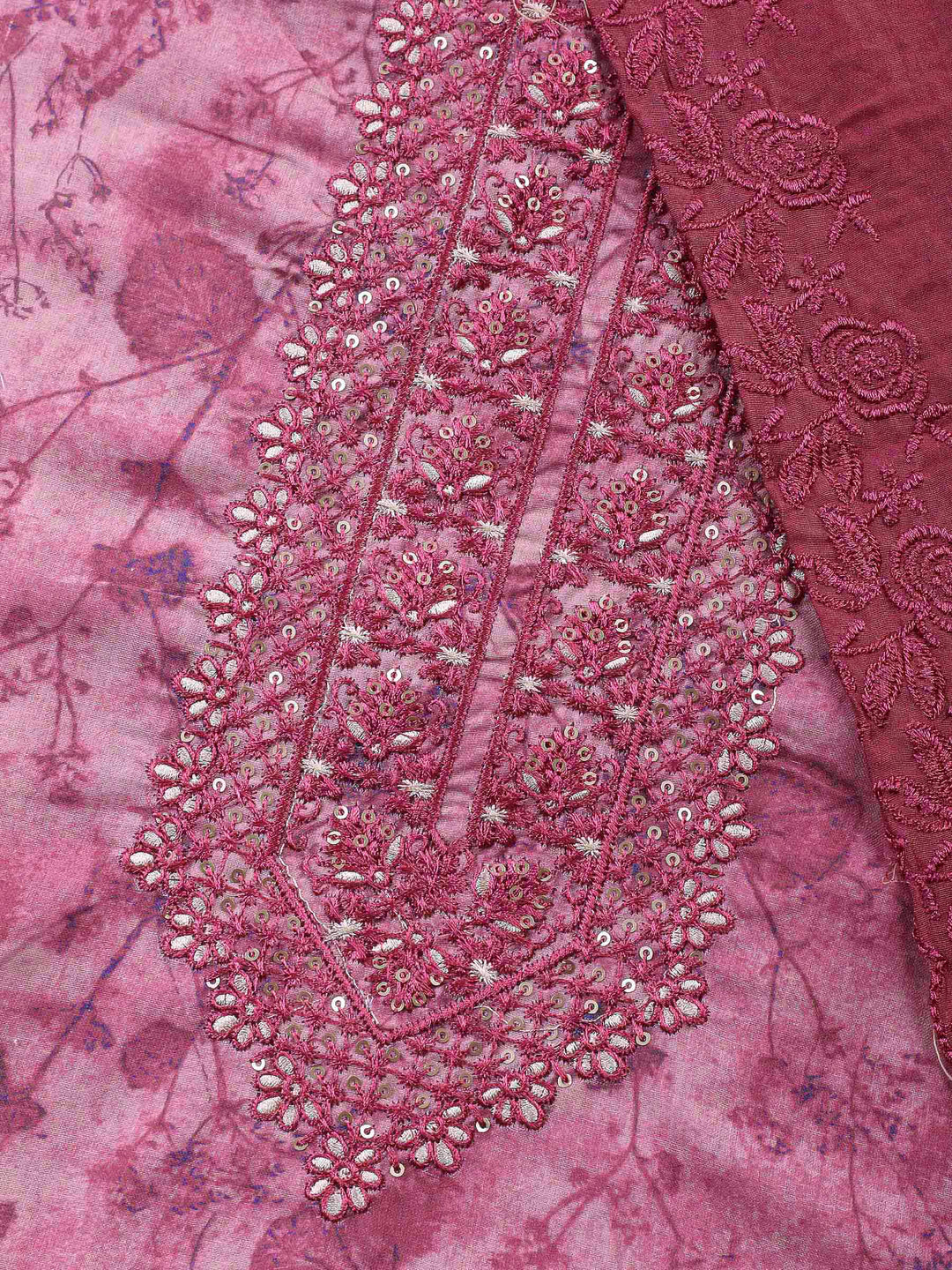 Printed Cotton Blend Unstitched Suit &amp; Pant With Cotton Dupatta