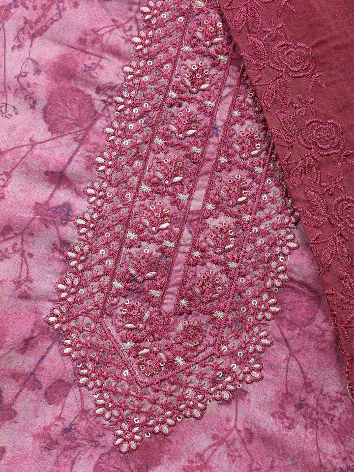 Printed Cotton Blend Unstitched Suit &amp; Pant With Cotton Dupatta