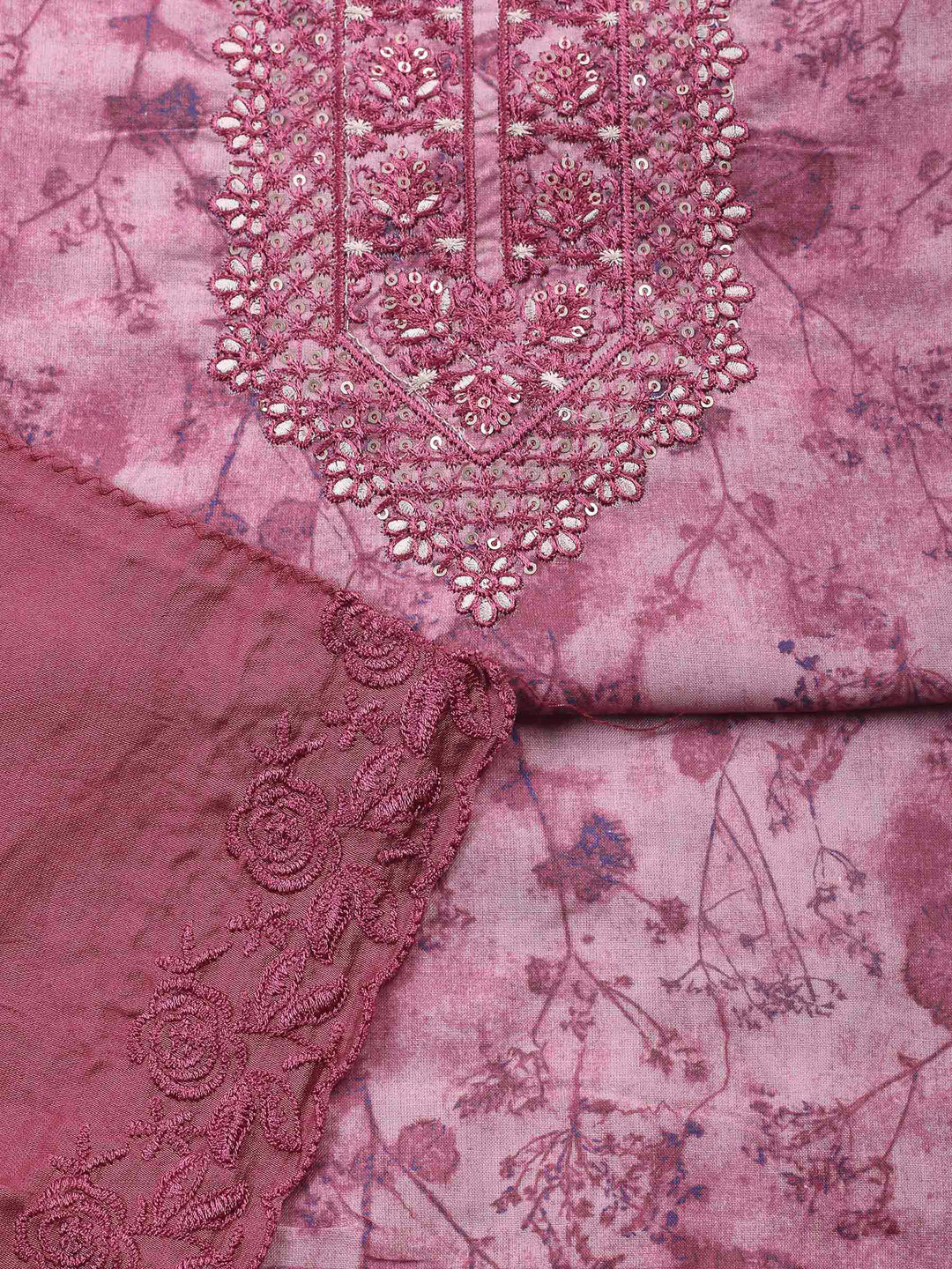 Printed Cotton Blend Unstitched Suit &amp; Pant With Cotton Dupatta