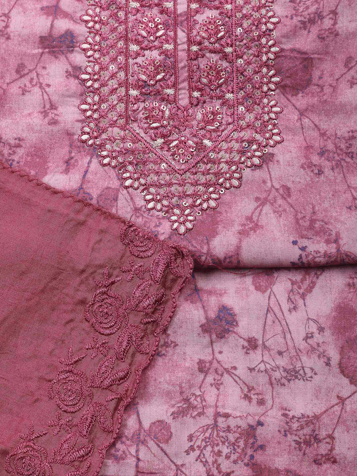 Printed Cotton Blend Unstitched Suit &amp; Pant With Cotton Dupatta