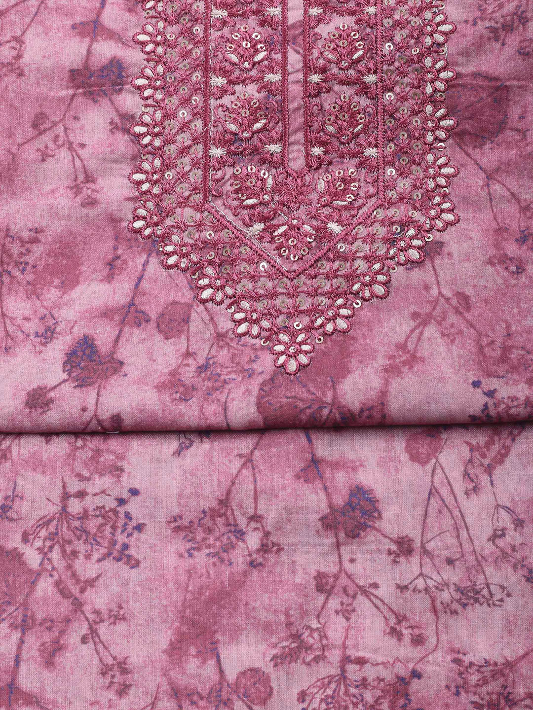 Printed Cotton Blend Unstitched Suit &amp; Pant With Cotton Dupatta