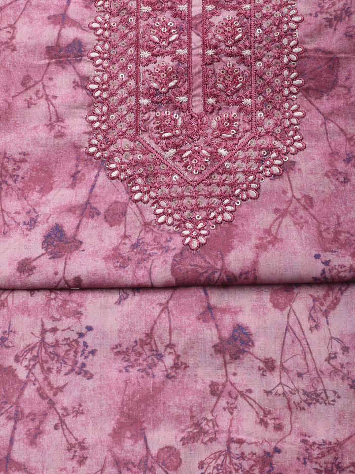 Printed Cotton Blend Unstitched Suit &amp; Pant With Cotton Dupatta